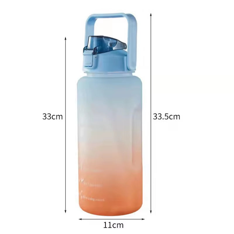 2L Drinking Bottle Water with Straw Leak-Proof Water Bottle Time Marking Sports Bottle for Hiking Fitness Outdoor Sports Cups