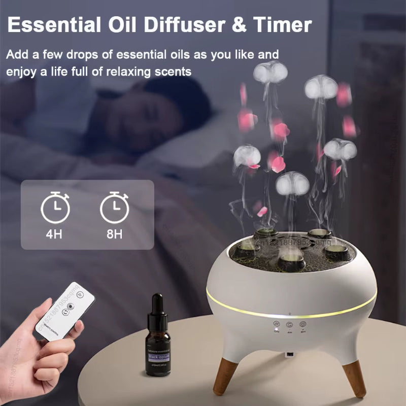 Fragrance Diffuser Aroma Air Humidifier Mini Aromatherapy Essential Oil Diffuser Jellyfish Mist Maker with Light Remote Control