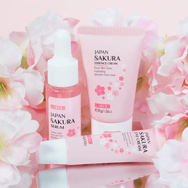 One Set Japan Sakura Skincare Set Korean Face Serum Essence Cream Moisturize Fade Dark Circles Eye Cream Cosmetics Skin Care Set