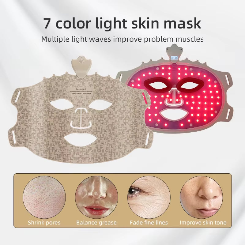 7 Color Red Light Therapy Mask Silicone LED Face Mask Skin Care at Home with Eye Protection Cushion for anti Aging Wrinkles