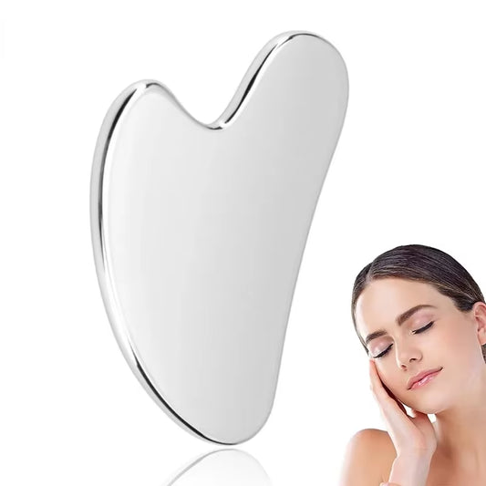 Gua Sha Facial Tool, Stainless Steel Guasha Massage Tool Natural Universal Facial Silver Metal Gua Sha Board for SPA Acupuncture