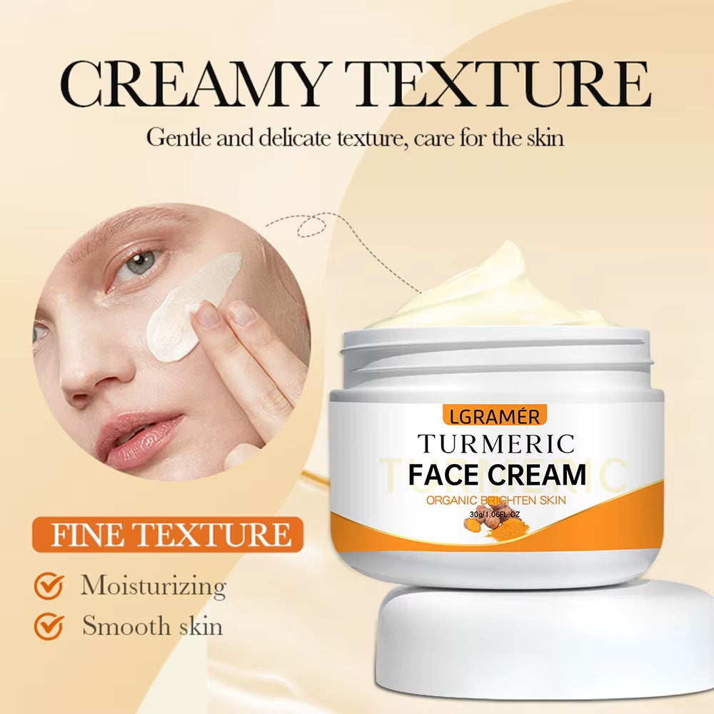 Turmeric Whitening Face Cream Wrinkle Removal Lighten Fine Lines Makes Skin Look More Youthful Birghten Moisturize Facial Care