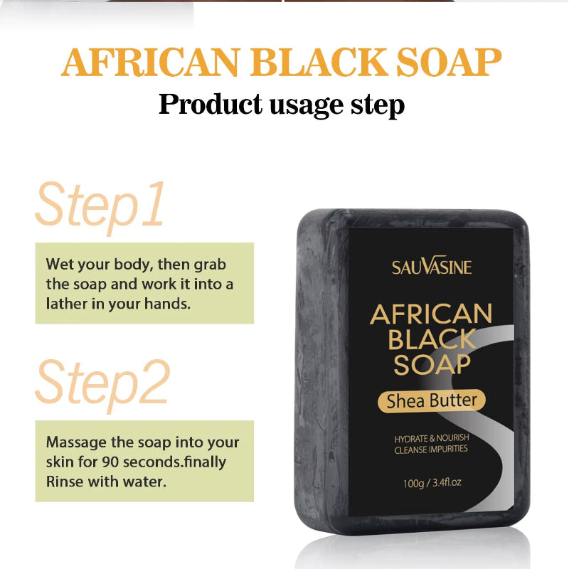 100G AFRICAN BLACK SOAP Shea Butter Bar Moisturizing Acne Treatment Cleanser for Clear Skin Care Deep Cleaning Glowing