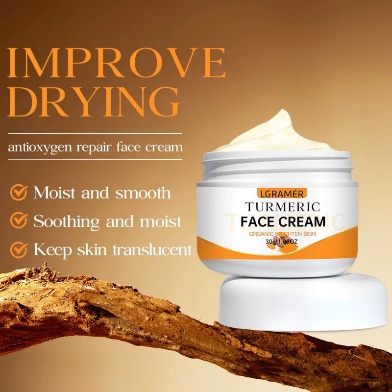 Turmeric Whitening Face Cream Wrinkle Removal Lighten Fine Lines Makes Skin Look More Youthful Birghten Moisturize Facial Care