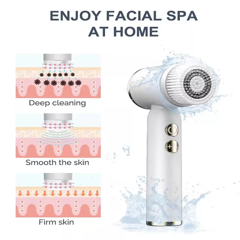 6-In-1 Electric Facial Cleanser Scrub Silicone 3-Speed Cleansing Brush for Acne, Blackhead, Pore Cleaning, Home Beauty Device