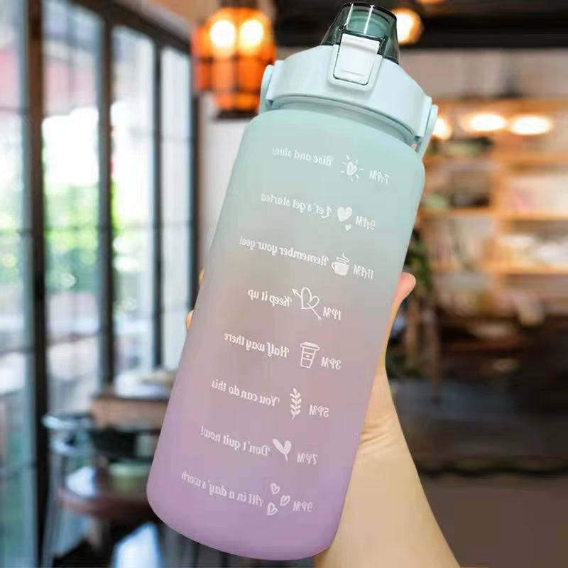 2L Drinking Bottle Water with Straw Leak-Proof Water Bottle Time Marking Sports Bottle for Hiking Fitness Outdoor Sports Cups