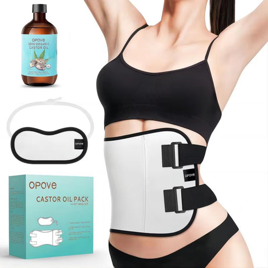 Castor Oil Pack Wrap with Castor Oil Reusable Pads Kit for Liver Detox Fibroids Thyroid Neck Washable Body Massage Tool