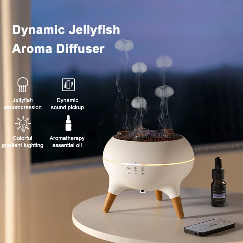 Fragrance Diffuser Aroma Air Humidifier Mini Aromatherapy Essential Oil Diffuser Jellyfish Mist Maker with Light Remote Control