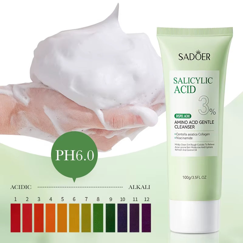 SADOER Salicylic Acid Facial Cleanser Face Wash Foam Face Cleanser Moisturizing Facial Cleansing Hydrating Skin Care Products