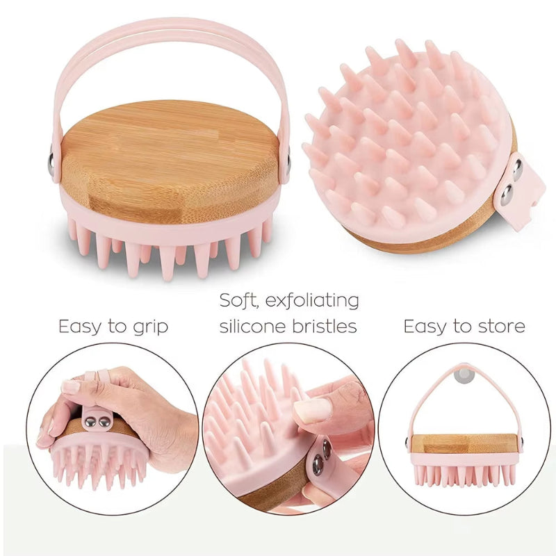 New 2 in 1 Scalp Massager Soft Silicone Wooden Shampoo Brush Hair Scrub Brush Comb Hair Cleaning Anti-Stress Head Body Massager