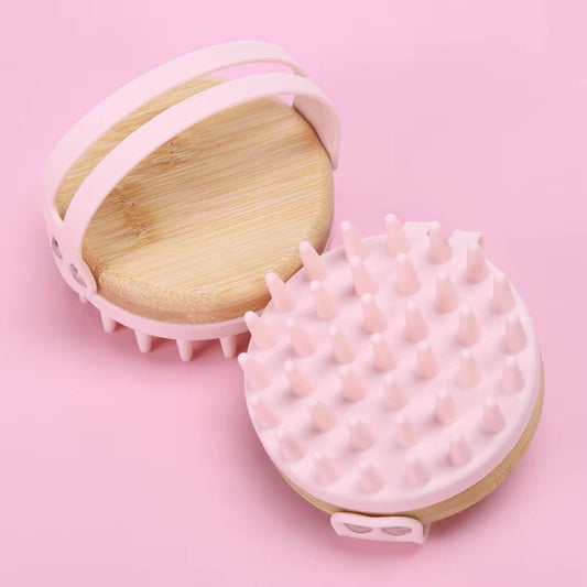 New 2 in 1 Scalp Massager Soft Silicone Wooden Shampoo Brush Hair Scrub Brush Comb Hair Cleaning Anti-Stress Head Body Massager