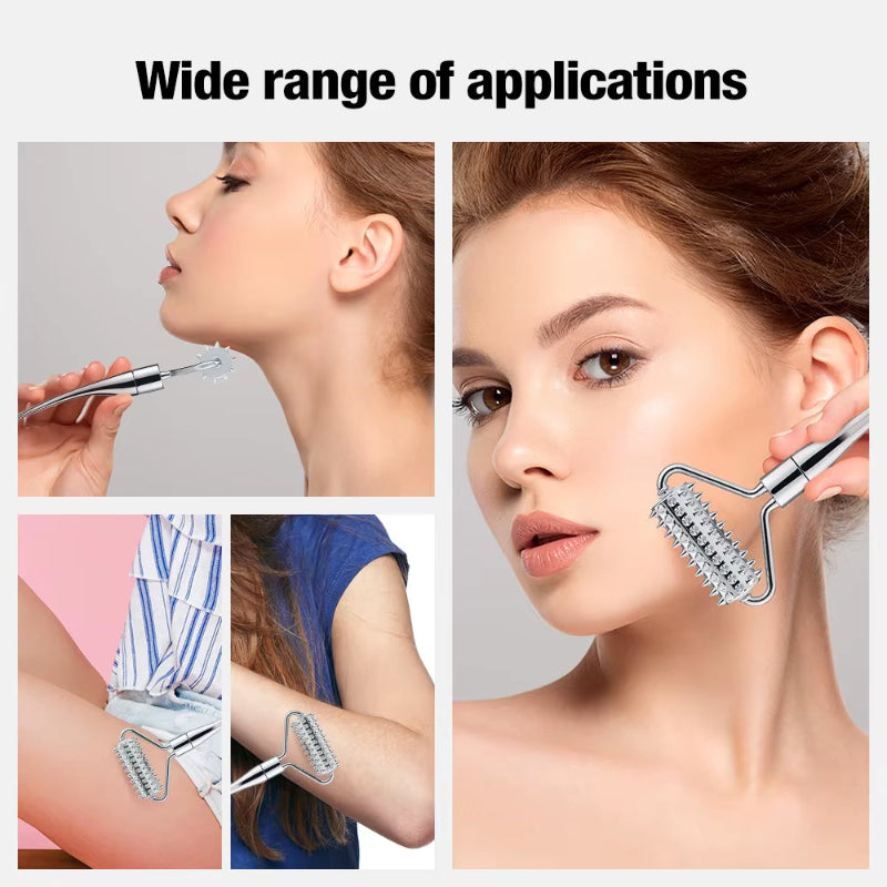 Face Massager Zinc Alloy Derma Roller Painless Micropin Skincare Facial Manual Massager Beauty Tools Face Roller Wrinkle Remover