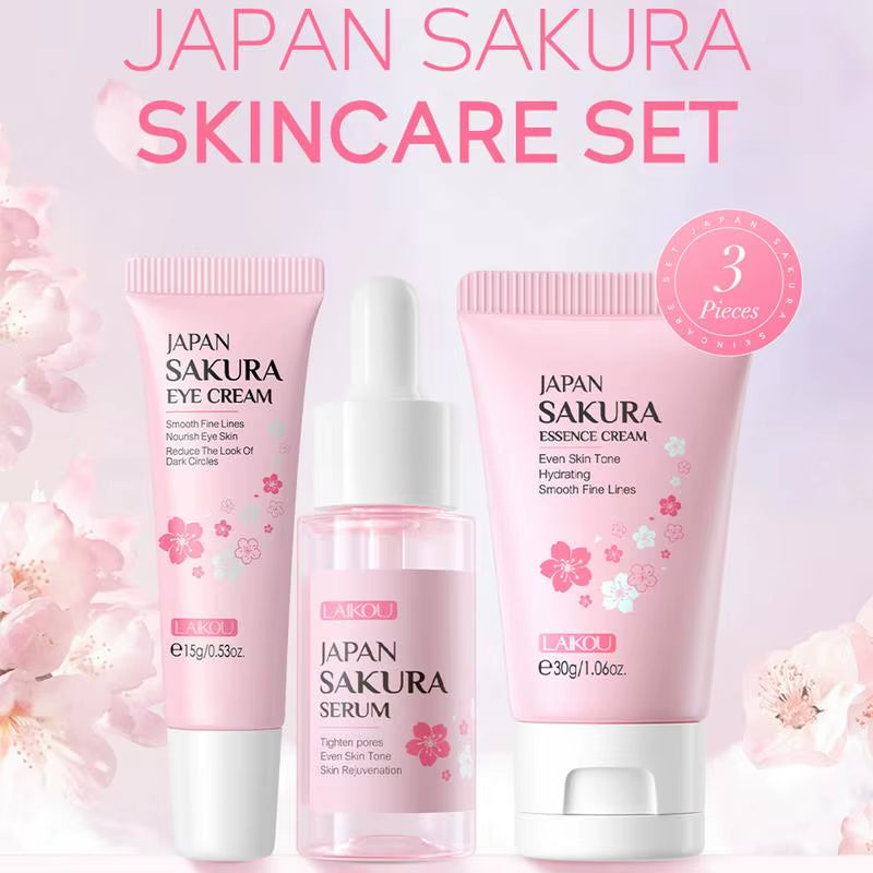 One Set Japan Sakura Skincare Set Korean Face Serum Essence Cream Moisturize Fade Dark Circles Eye Cream Cosmetics Skin Care Set