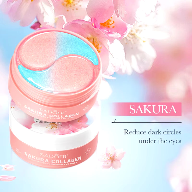 60Pcs SADOER Sakura Collagen Eye Mask anti Dark Circles Eyes Bags Removal Moisturizing Firming Eye Patches Skin Care for Eyes