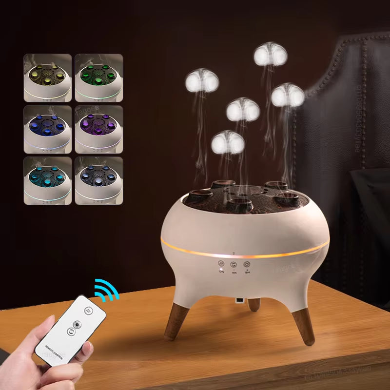 Fragrance Diffuser Aroma Air Humidifier Mini Aromatherapy Essential Oil Diffuser Jellyfish Mist Maker with Light Remote Control